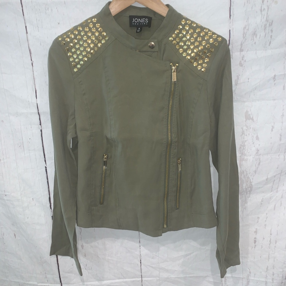 Jones New York gold embellished moto jacket